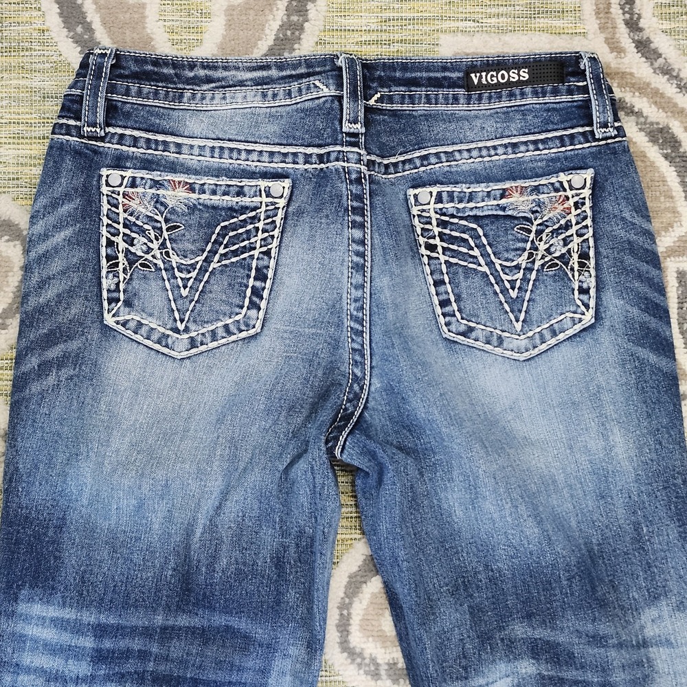 VIGOSS Chelsea Capri Jeans Sz 7/8 L25 Heritage Fit Distressed Embroidered - Picture 4 of 14